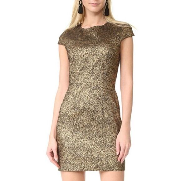 Diane Von Furstenberg DVF Hadlie Metallic Gold Dress Sz 0